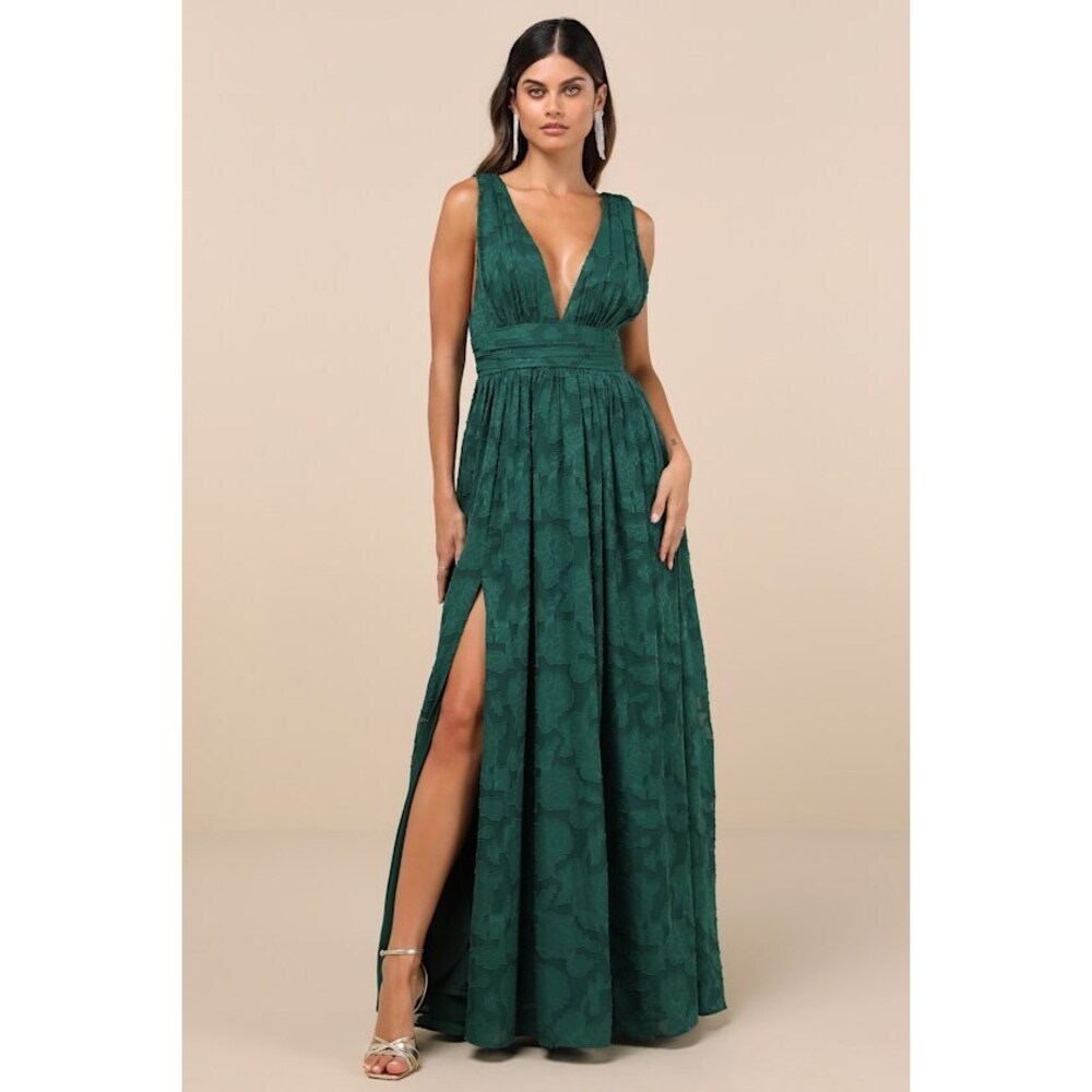 Lulus Sweet Sophistication Green Burnout Floral Maxi Dress - Size L
